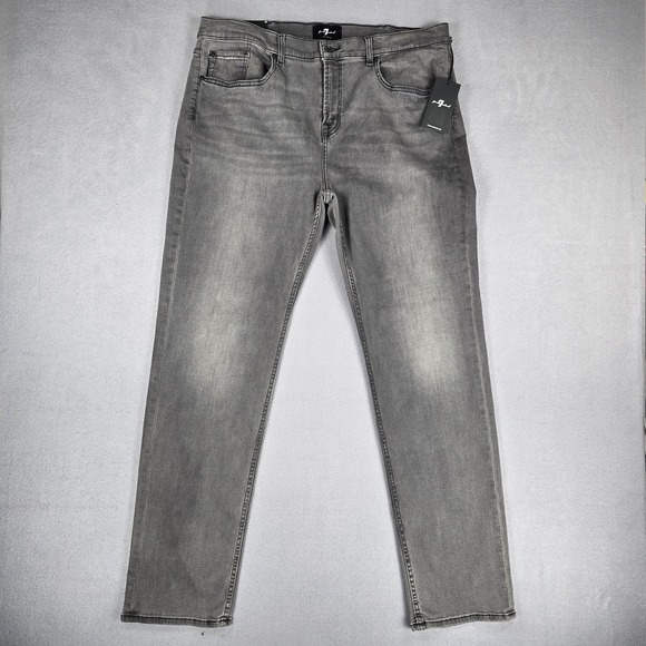 7 For All Mankind Jeans Mens 38 Gray Slim Straight Slimmy Stretch Denim Pants - Picture 1 of 16